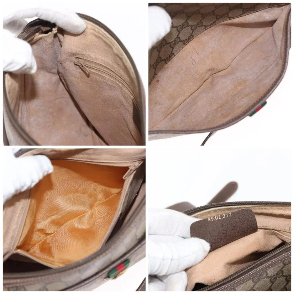 GUCCI GG Supreme Web Sherry Line Bag PVC Beige Gold 89 02 077 Auth 156280 - Picture 15 of 16